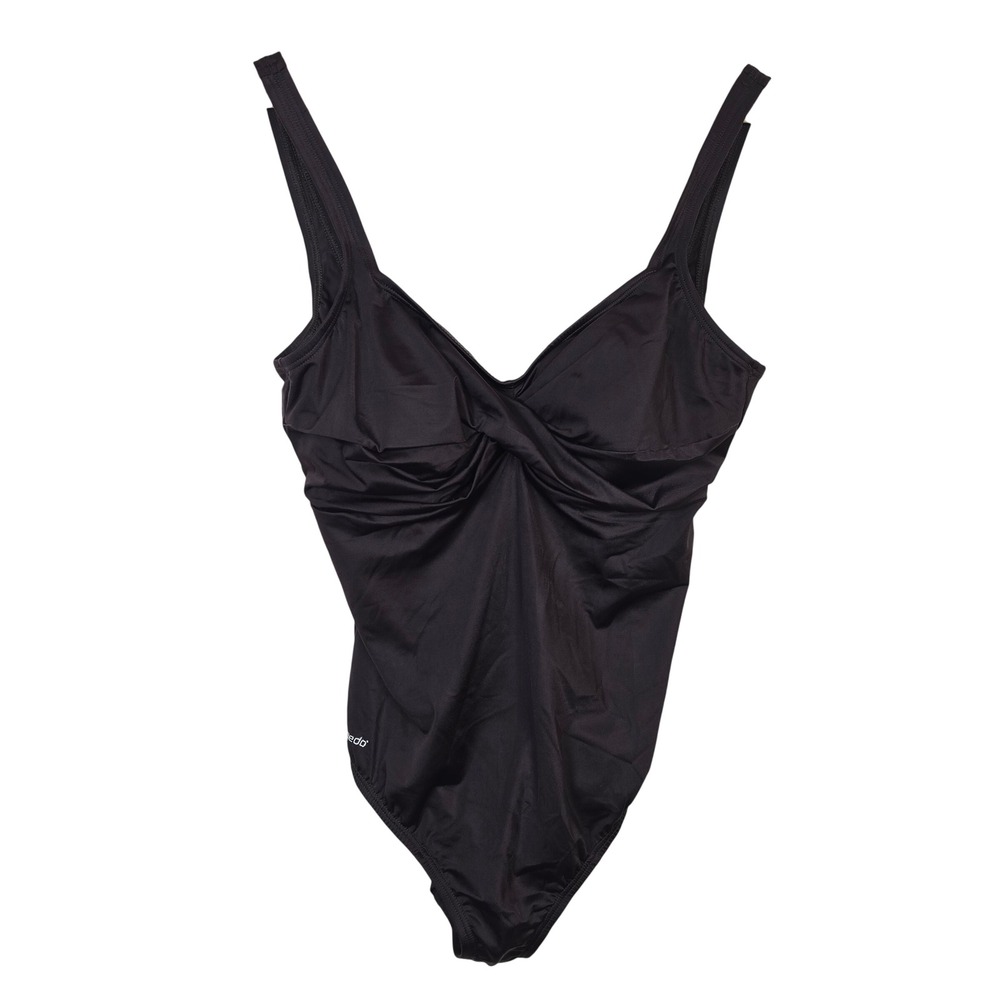 Speedo Womens Brown Twist Front One Piece Swimsuit Plus Size 18 V-Neck Scoop
